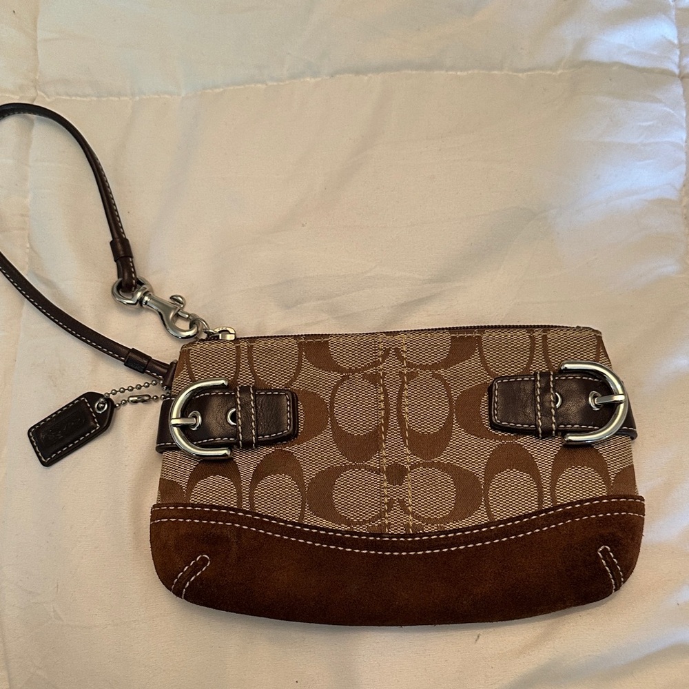 Coach Y2K Signature Brown Wristlet with Signature Design